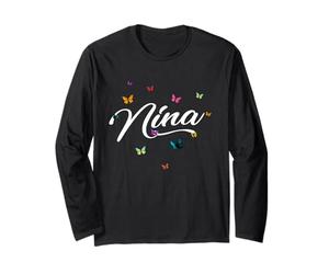 Nina - Joli prénom de Fille avec des Papillons colorés Manche Longue