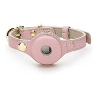 Nina Woof Cupertino Collier pour Chien en Cuir végan, rembourré, Boucle réglable, Support AirTag (Non Inclus), Rose, Taille XS (Tour de Cou : 23-30 cm)
