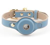 Nina Woof Cupertino Collier pour Chien en Cuir végan, rembourré, Boucle réglable, Support AirTag (Non Inclus), Bleu, Taille M (Tour de Cou : 38-48 cm)