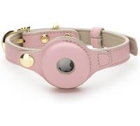 Nina Woof Cupertino Collier pour Chien en Cuir végan, rembourré, Boucle réglable, Support AirTag (Non Inclus), Rose, Taille M (Tour de Cou : 38-48 cm)