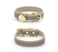 Nina Woof London Collier pour Chien en Cuir végan, rembourré, Boucle réglable, Texture Saffiano, Gris/Beige, Taille S