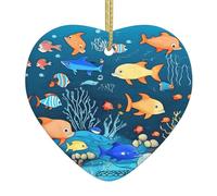 Ninainaid Bleu monde sous-marin de poisson imprimé ornement en céramique ornements de Noël vacances créatif cœur ornement porcelaine arbre de Noël décoration de la maison