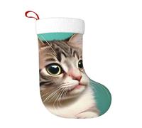 Ninainaid Chaussette de Noël classique avec motif chat curieux - Père Noël, bonhomme de neige, renne - Décoration de fête de Noël en famille