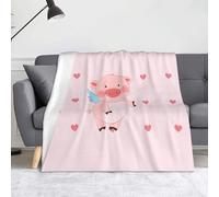 Ninainaid Couverture imprimée de cochon volant de dessin animé, douce et légère, en peluche et moelleuse, luxueuse et confortable, couverture d'automne, cadeau de décoration d'intérieur.