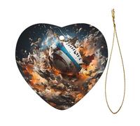 Ninainaid Décoration de Noël en céramique avec motif rugby sur le feu, décoration créative en forme de cœur en porcelaine, arbre de Noël, décoration de la maison