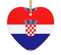 Ninainaid Drapeau de la République de Croatie - Ornement en céramique - Ornements de Noël - Décoration créative en forme de cœur en porcelaine - Arbre de Noël - Décoration de la maison