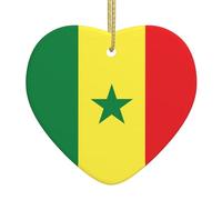 Ninainaid Drapeau du Sénégal Impression Céramique Ornements de Noël Ornements Vacances Creative Coeur Porcelaine Ornement Arbre de Noël Décoration de la Maison