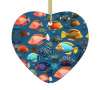 Ninainaid Impression de poissons de récif sous-marin, ornement en céramique, ornements de Noël, vacances, décoration créative en forme de cœur en porcelaine, arbre de Noël, décoration de la maison