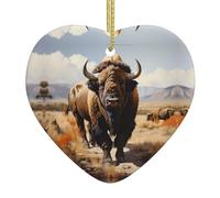 Ninainaid Impression de troupeau de bisons nord-américains, ornement en céramique, décorations de Noël, vacances, décoration créative en forme de cœur en porcelaine, arbre de Noël, décoration de la
