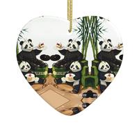 Ninainaid Impression pandas de père et de fils - Ornement en céramique - Ornements de Noël - Décoration créative en forme de cœur - Décoration de la maison