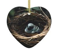 Ninainaid Petit nid d'oiseau imprimé ornement en céramique Ornements de Noël Décorations de vacances Creative Cœur Décoration en porcelaine Arbre de Noël Décoration de la maison