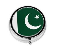 Ninainaid Pilulier rond portable avec drapeau du Pakistan pour poche ou sac à main pour contenir des vitamines, des médicaments, de l'huile de poisson et des compléments alimentaires