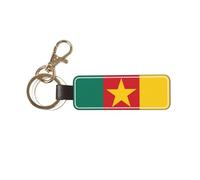 Ninainaid Porte-clés de voiture en cuir véritable avec drapeau du Cameroun - Porte-clés universel pour homme et femme
