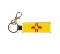 Ninainaid Porte-clés de voiture en cuir véritable avec drapeau du Nouveau-Mexique, porte-clés universel pour homme et femme.