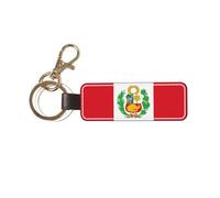 Ninainaid Porte-clés de voiture en cuir véritable avec drapeau du Pérou, porte-clés universel pour homme et femme.