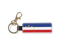 Ninainaid Porte-clés en cuir véritable avec drapeau du Cap-Vert - Porte-clés de voiture universel pour homme et femme