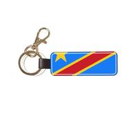 Ninainaid Porte-clés en cuir véritable avec drapeau du Congo, porte-clés de voiture en cuir véritable, support universel pour homme et femme.