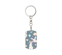 Ninainaid Porte-clés rectangulaire en métal avec impression de lapin mignon de dessin animé, résistant aux rayures, résistant à l'usure, ultra fin et portable ; porte-clés carré adapté pour les clés