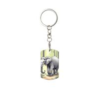Ninainaid Porte-clés rectangulaire en métal imprimé éléphant marchant résistant aux rayures, résistant à l'usure, ultra fin et portable ; porte-clés carré adapté pour les clés de voiture et de maison.
