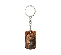 Ninainaid Porte-clés rectangulaire en métal imprimé Lion's Gaze résistant aux rayures, résistant à l'usure, ultra fin et portable ; porte-clés carré adapté pour les clés de voiture et de maison.