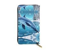 Ninainaid Portefeuille long en cuir avec imprimé dauphin pour l'hiver, portable et pratique, convient pour les hommes et les femmes.