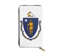 Ninainaid Portefeuille long en cuir imprimé drapeau de l'État du Massachusetts Grand portefeuille d'extérieur portable et pratique, convient pour les hommes et les femmes.