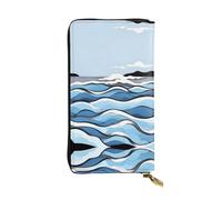 Ninainaid Portefeuille long en cuir imprimé vagues Lapping at The Rocks Grand portefeuille d'extérieur portable et pratique, convient pour les hommes et les femmes.