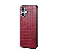 nincyee Étui en cuir PU pour iPhone 16 - Motif crocodile classique - Litchi - Cuir de vachette - Bumper Basic Case - Rouge
