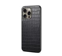 nincyee Étui en cuir PU pour iPhone 16 Pro Max Motif crocodile classique en cuir de veau Motif litchi Simili cuir Bumper Basic Case Noir