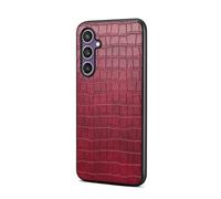 nincyee Étui en cuir PU pour Samsung Galaxy S25, motif crocodile classique en cuir de vachette motif litchi simili cuir Bumper Basic Case - Rouge