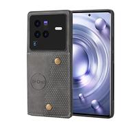 nincyee Étui porte-cartes pour Vivo X80 Pro, dos avec double boucle pliable en cuir synthétique, sac de cartes multifonction, fer intégré pour aimant automatique, gris