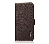 nincyee Étui portefeuille en cuir véritable pour Xiaomi 14 Pro - Motif litchi classique - Cuir de vache véritable - Antichoc - Anti-vol - Avec fente pour carte