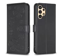 nincyee Étui pour Samsung Galaxy A52/A52S 5G, motif trèfle porte-bonheur en cuir de qualité supérieure, avec béquille, étui à rabat magnétique, noir