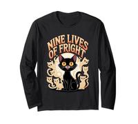 Nine Lives of Fright Funny Cat Ghost Halloween Manche Longue