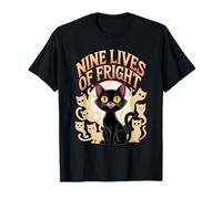 Nine Lives of Fright Funny Cat Ghost Halloween T-Shirt
