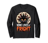 Nine Lives of Fright Funny Halloween Cat Manche Longue