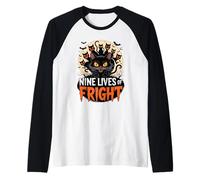 Nine Lives of Fright Funny Halloween Cat Manche Raglan