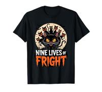 Nine Lives of Fright Funny Halloween Cat T-Shirt
