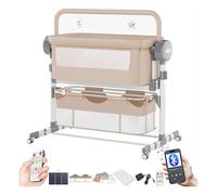 Nine point nine Électrique Bluetooth Intelligent Lit Cododo Bebe, Berceau Bébé Convertible Co-Sommeil, Berceau Cododo, Lit Bebe avec Matelas Musique 5 Engrenages Balancement (608 Khaki)