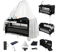 Nine point nine Lit Parapluie avec Table à Langer, Confortable et Robuste Lit Parapluie Bebe avec Matelas, Hauteur Réglable Berceau Bébé Evolutif, Mobile Baby Bed (6602 Black with Net)