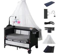 Nine point nine Lit Parapluie avec Table à Langer, Confortable et Robuste Lit Parapluie Bebe avec Matelas, Hauteur Réglable Berceau Bébé Evolutif, Mobile Baby Bed (6602 Grey with Net)