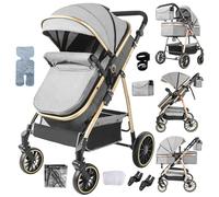 Nine point nine Poussette 3 en 1, Poussette Bebe avec Double Modes de Poussée Réversibles, Pousette Canne Grande Confortable, Pousette avec Cadre Aluminium Haute Paysage (V8 Gray)