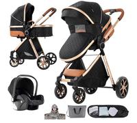 Nine point nine Poussette 3 en 1, Poussette Bebe avec Double Modes de Poussée Réversibles, Poussette Canne Grande Confortable, Pousettes avec Cadre Aluminium Haute Paysage (YV9 Black)
