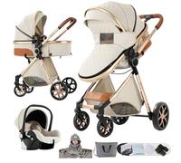 Nine point nine Poussette 3 en 1, Poussette Bebe avec Double Modes de Poussée Réversibles, Poussette Canne avec Nacelle Confortable, Pousettes avec Cadre Aluminium Haute Paysage (YV9 Creamy White)