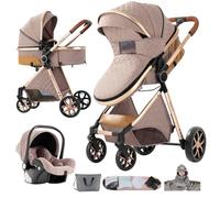 Nine point nine Poussette 3 en 1, Poussette Bebe avec Double Modes de Poussée Réversibles, Poussette Canne Grande Confortable, Pousettes avec Cadre Aluminium Haute Paysage (YV9 Khaki)