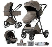 Nine point nine Poussette 3 en 1, Poussette Bebe avec Double Modes de Poussée Réversibles, Poussette Canne Grande Confortable, Pousettes avec Cadre Aluminium Haute Paysage (YV9 Chocolate)