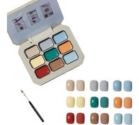 Nine Square Grid Solid Gel Glue Nail Polish,Creamy Colorful Nail Polish Set,Summer Versatile Long Lasting Solid Palette for Women Girls Friend DIY Home