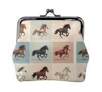 Nine-Square Horse Petit porte-monnaie pour femme, pochette rectangulaire avec fermeture à baiser, format de poche, mini porte-monnaie pour femme