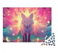 Nine-Tailed Fox Puzzle 1000 pièces Adultes Renard Rose à Neuf queues Queues Lumineuses Nuit Qualité supérieure épaisse Robuste Haute qualité stimulante Anti-Stress Jeu Famille Cadeau 38x26cm/1000pcs