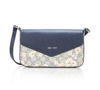 Nine West Bowie Mini Flap Crossbody, Deisgner Sac fourre-Tout Noir avec bandoulière Femme, Logo Floral Bleu Marine, S